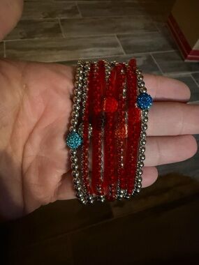 Rustic Cuff Ireland Silver Bead Stretch Bracelets with Multicolor Crystal Balls